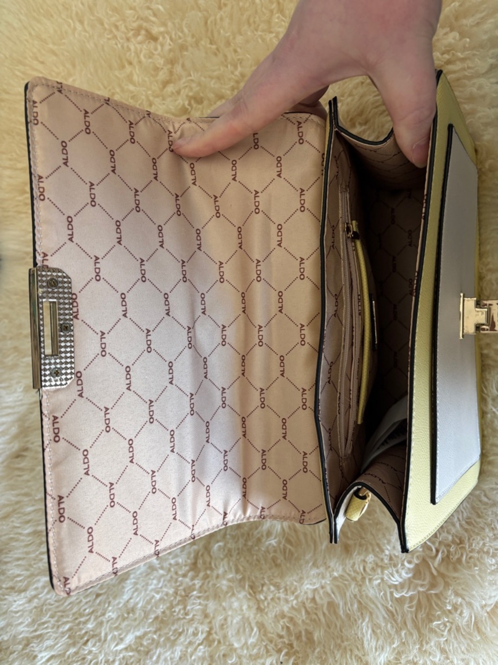 Aldo Two-Tone Pale Yellow and Light Gray Top-Handle Satchel - Picture 3 of 5